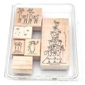 Stampin' Up! Christmas Lot of 6 Wood Mount Rubber Stamp: Sleigh Full of Toys